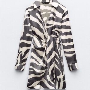 Zara SATIN EFFECT ANIMAL PRINT DRESS XXL